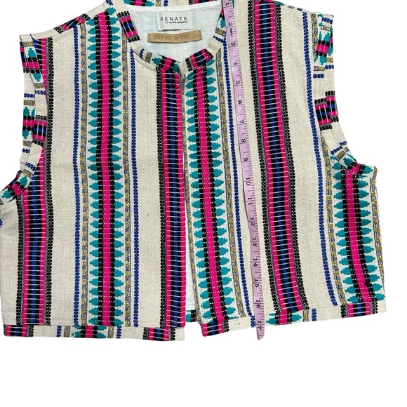 Renata Gasparian woven open front cropped vest one size artsy southwestern Aztec - Picture 3 of 5